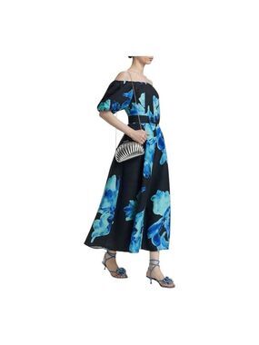Nicholas the Label Blue Santha Floral Off-the-Shoulder Midi Dress Size 6